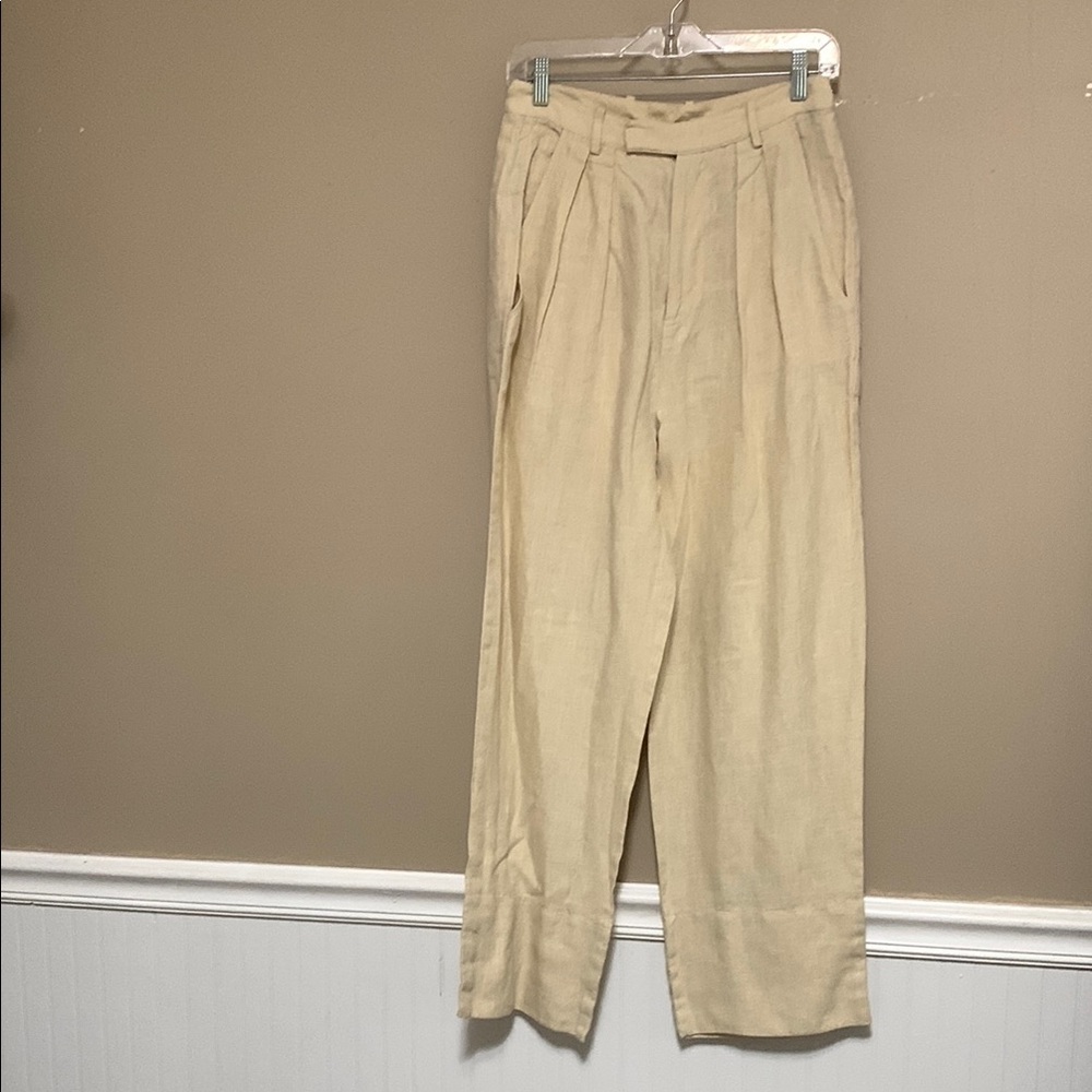 LAURENCE BRAS Women 100% Linen Pleated 34 Tall Trousers Old Money Quiet Luxury